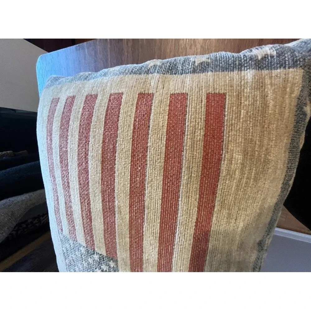 American Flag Woven Tapestry Throw Pillow Americana Preppy Stars Stripes Rustic